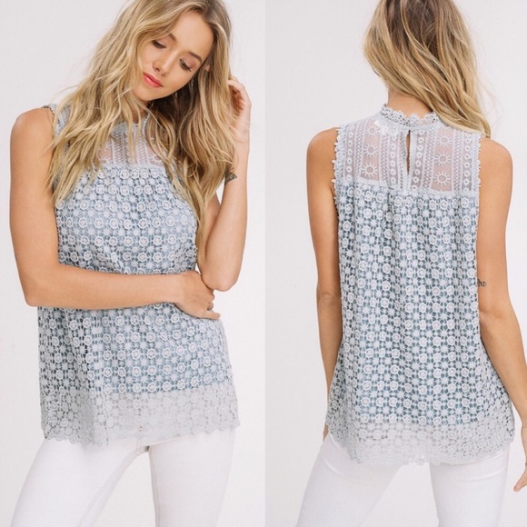 Tops - Blue Lace Sleeveless Top